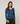 Pull encolure asymétrique en laine mérinos - Bleu Denim