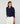 Kurze Strickjacke mit Schulterpolstern - Marineblau